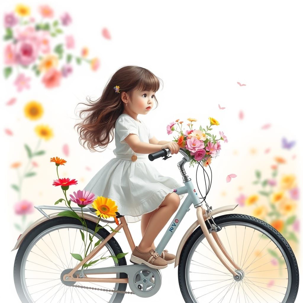 A Young Girl Rides a Bike Through a Fantastical Landscape