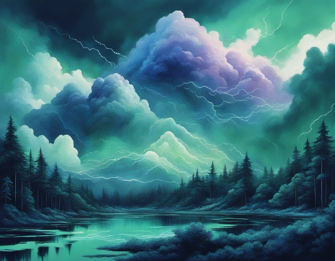 Abstract Surrealism Painting of Primrose Oracle in Thunderst...