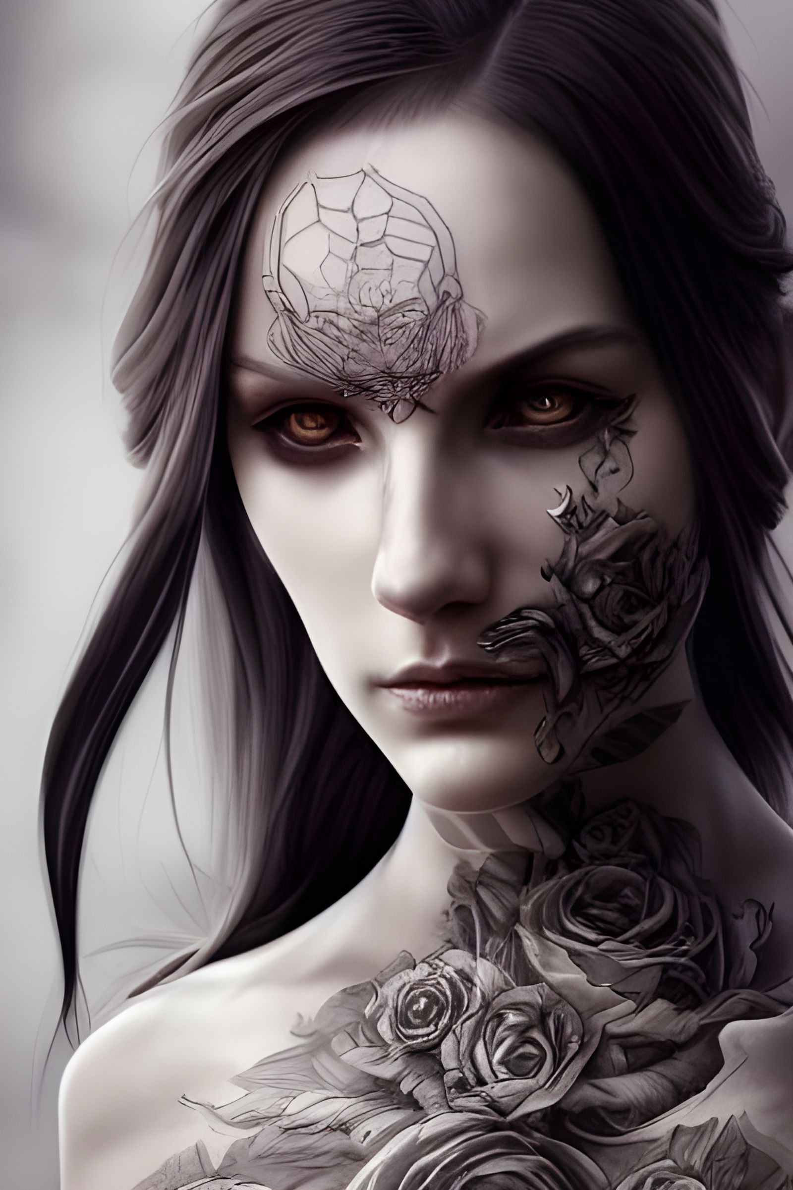 Tattooed Goddess Portrait in Hyper-Realistic Style