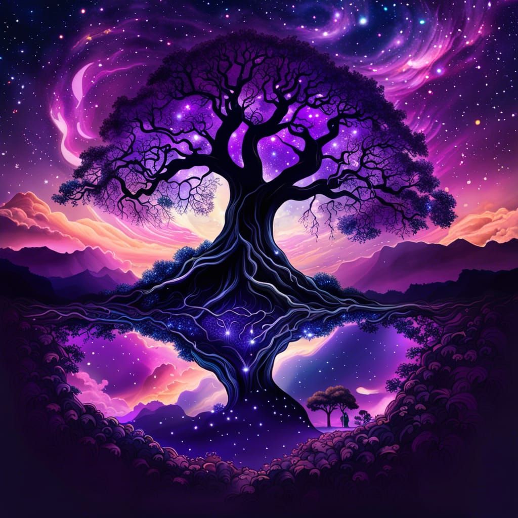 Oak Tree with Cloud Leaves on Star Nebula