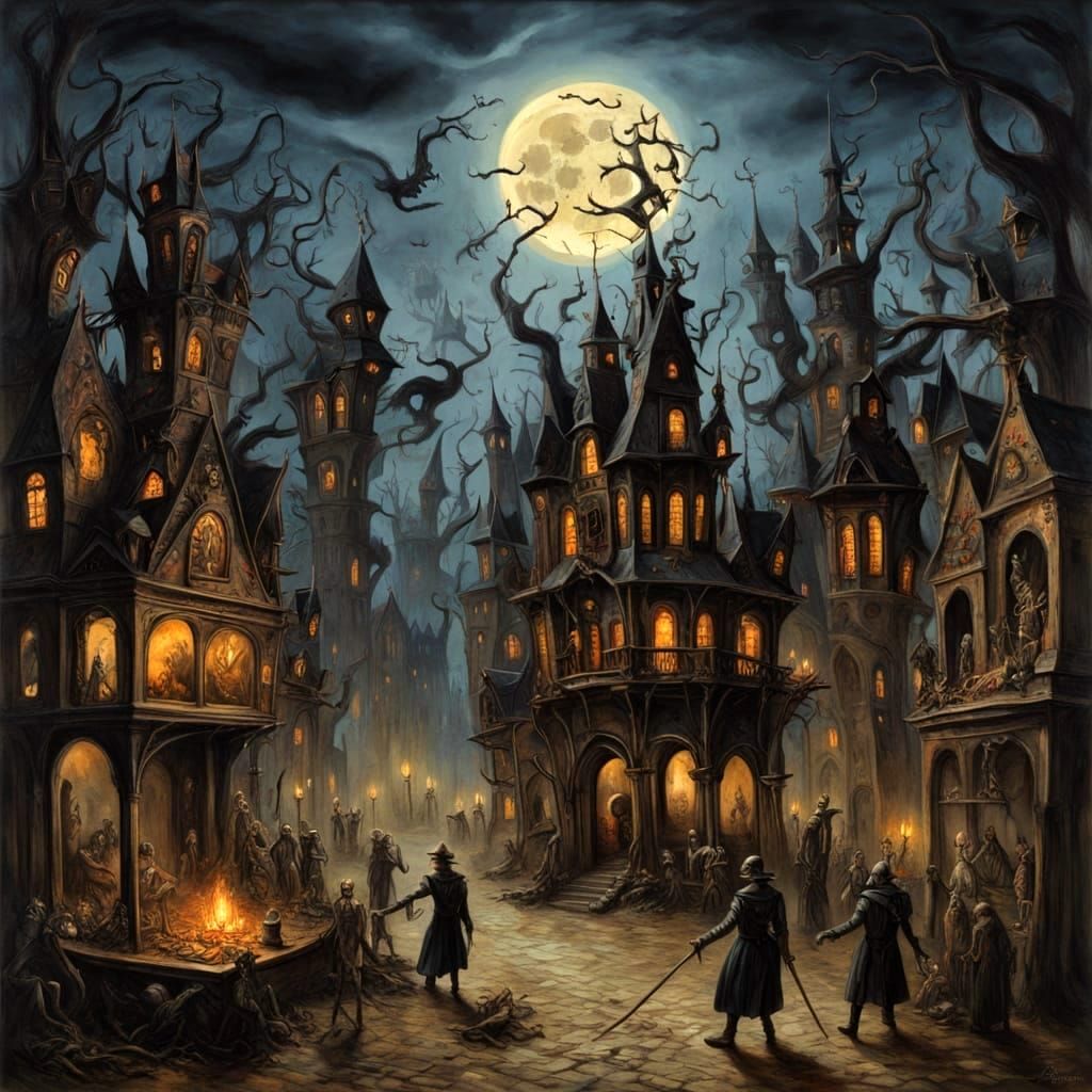 Grotesque Biomechanical Carnival in Dark Fantasy Style