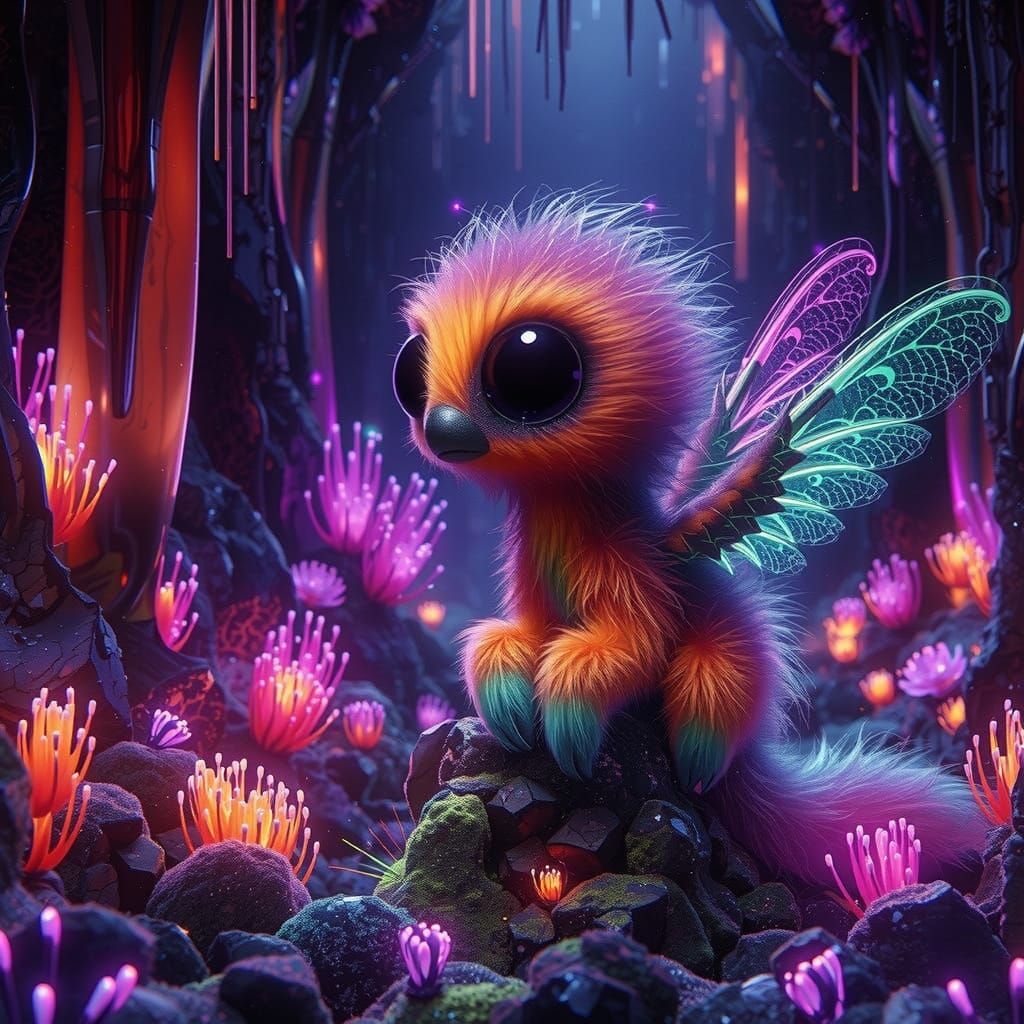 Glowing Giraffe in Neon Crystal Cave