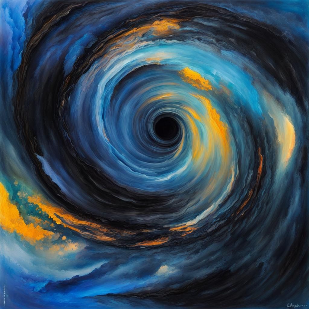 Abstract Blue Light Black Hole in Gouache Style