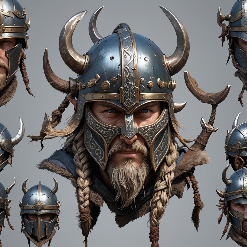 Detailed 3D Anime Art of Viking Helmet