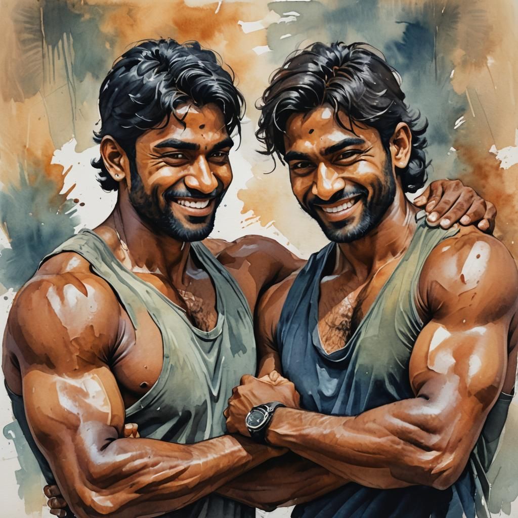 Handsome Indian Men in Gouache Style