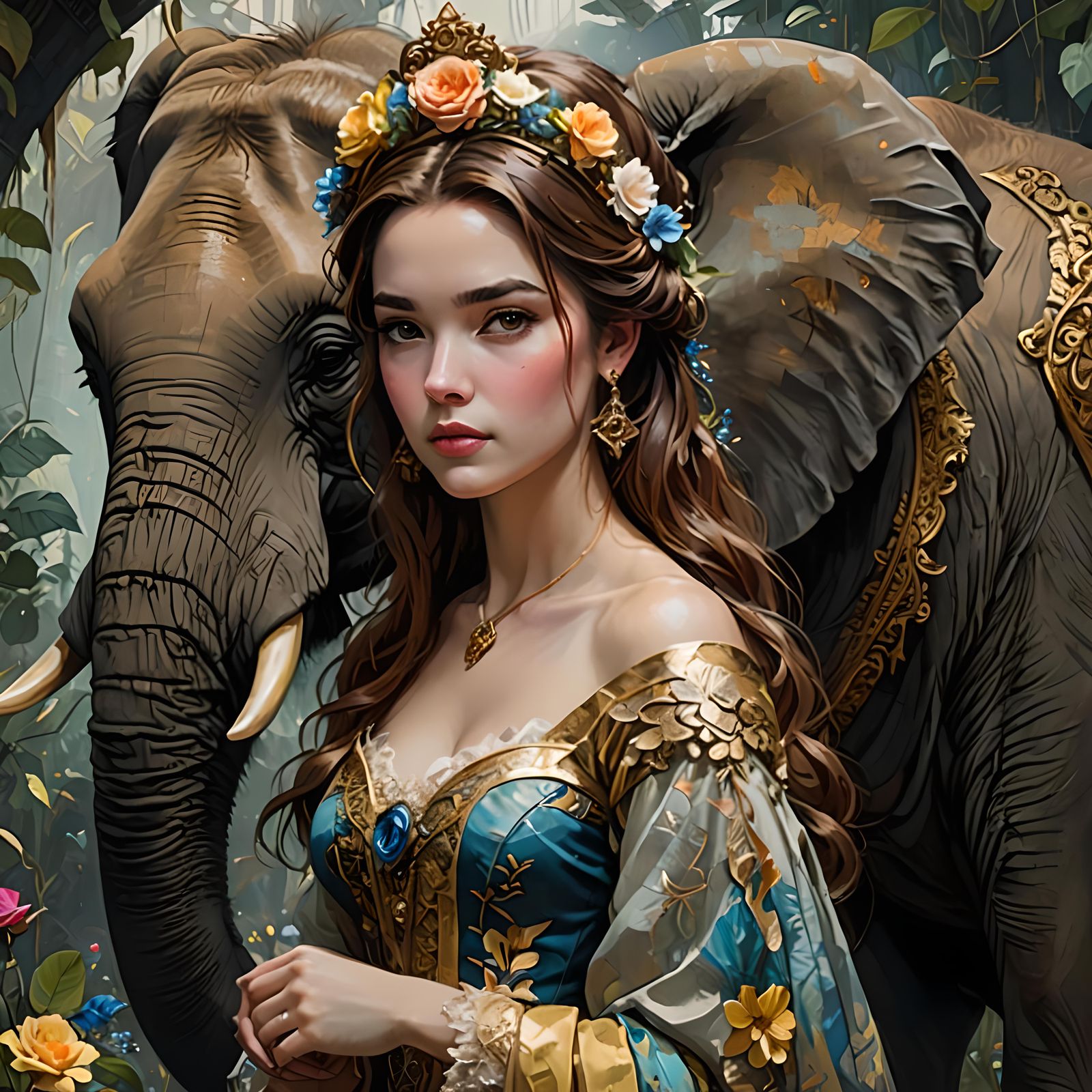 Princess Belle and Elephant Portrait