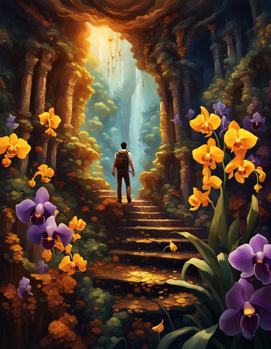 Adventurers Discover Uncharted Dungeon in Klimt Style