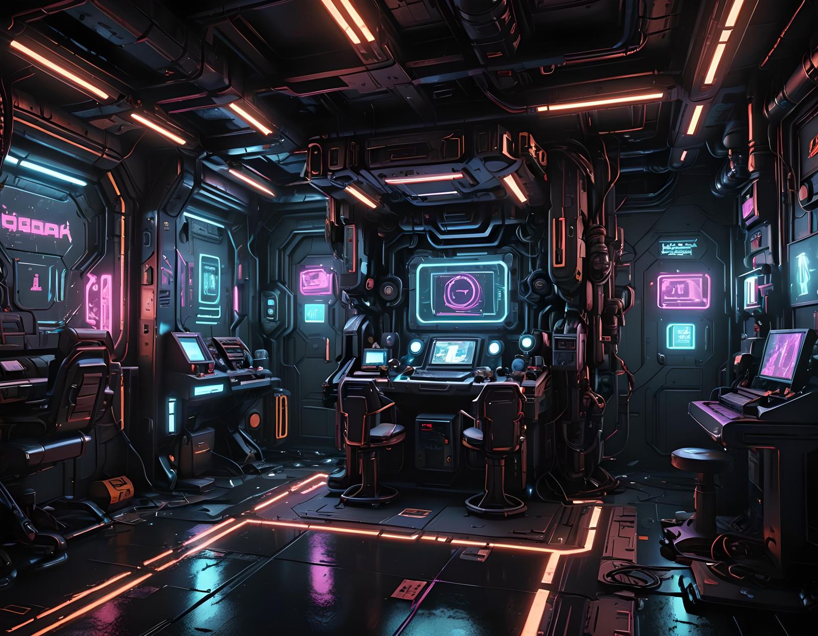 Detailed Cyberpunk Room with Neon Ambiance