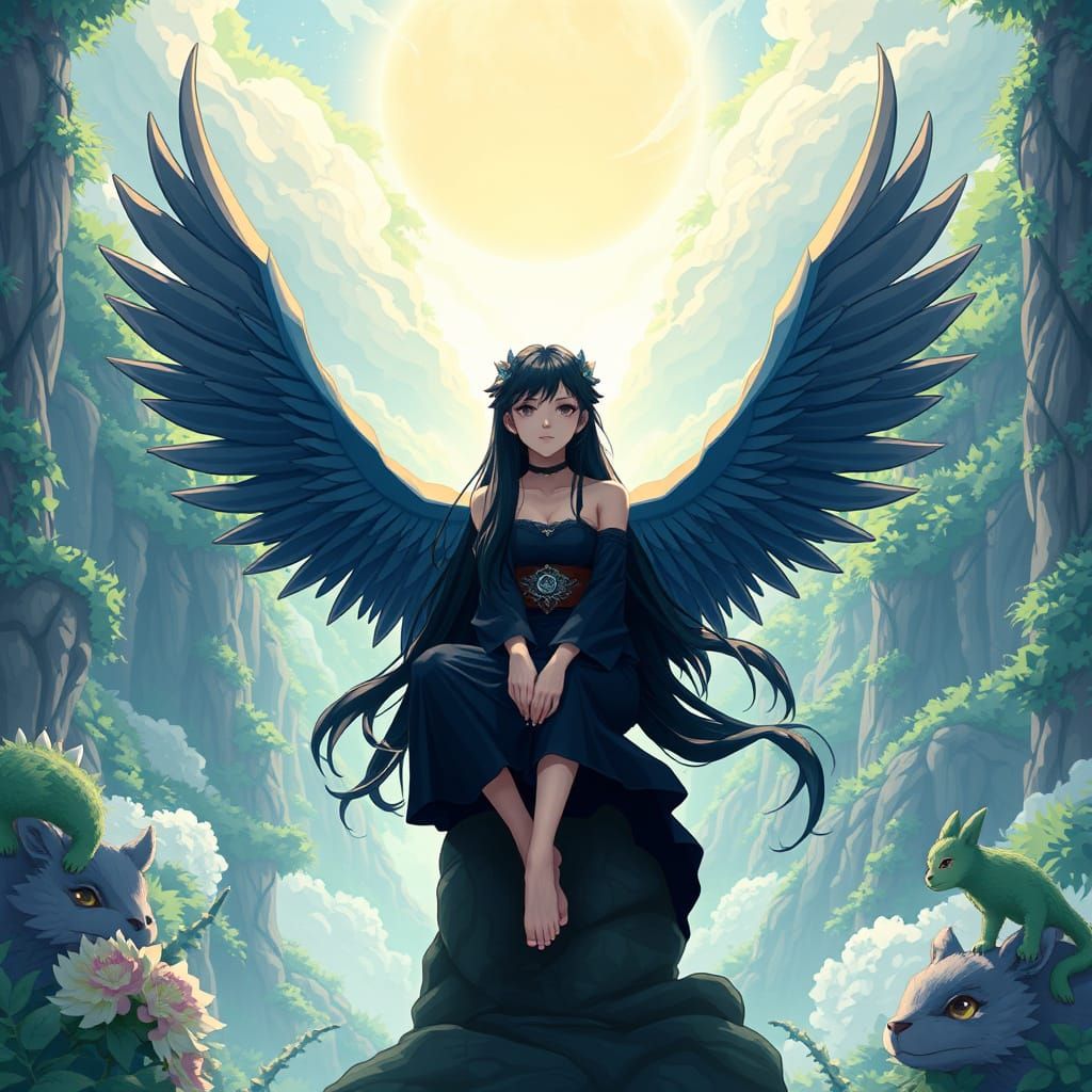 Anime Angel in a Lush Kingdom of Heaven