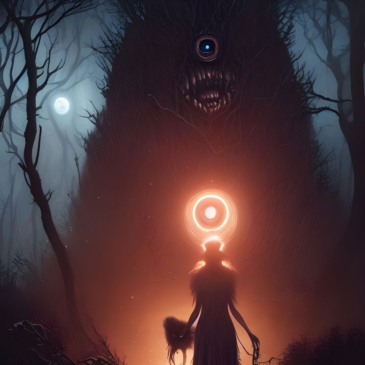 Terrifying Glowing Eyes: Horror Storybook Illustration