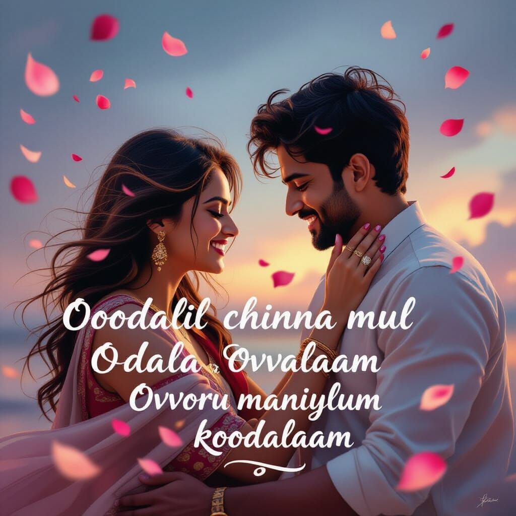 Cinematic Painting of South Asian Couple in Romantic Moment