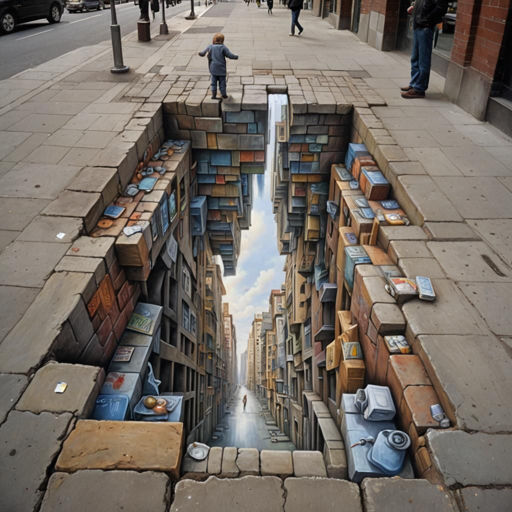 Surreal Street Art Illusion of Unbalanced Reality