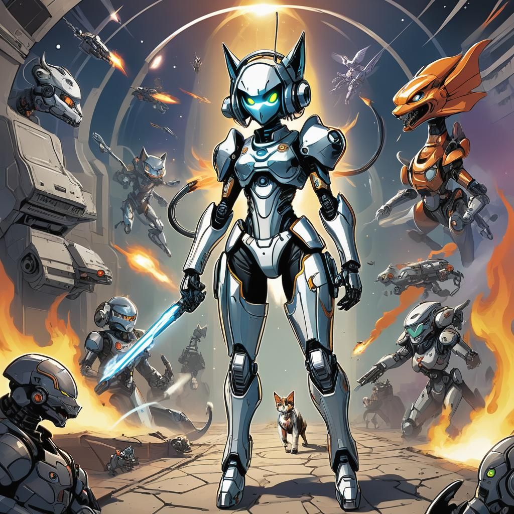 Surreal Sci-Fi Battle with Cybernetic Angels