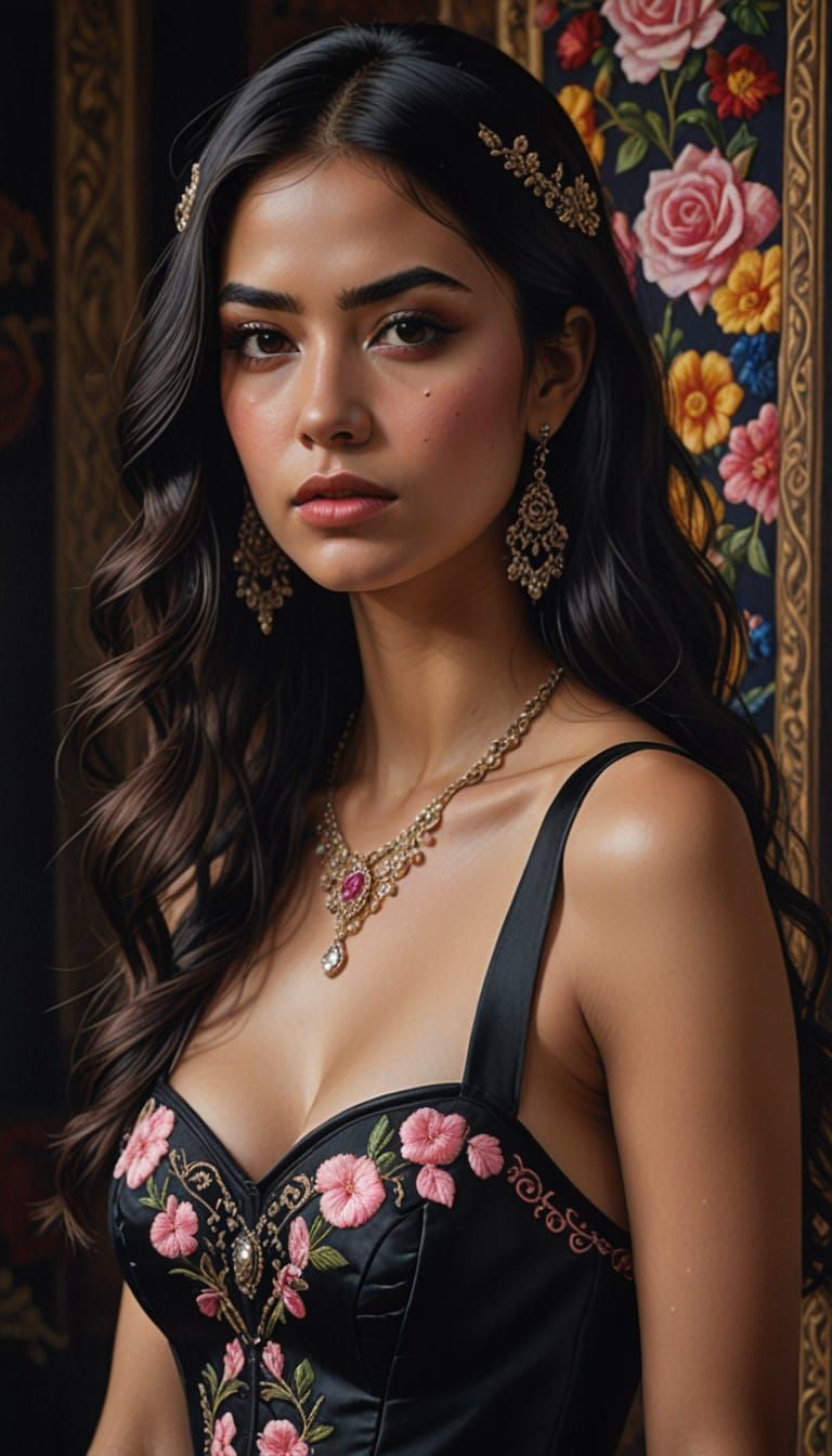 Photorealistic Oil Painting of Alluring Mexican Woman