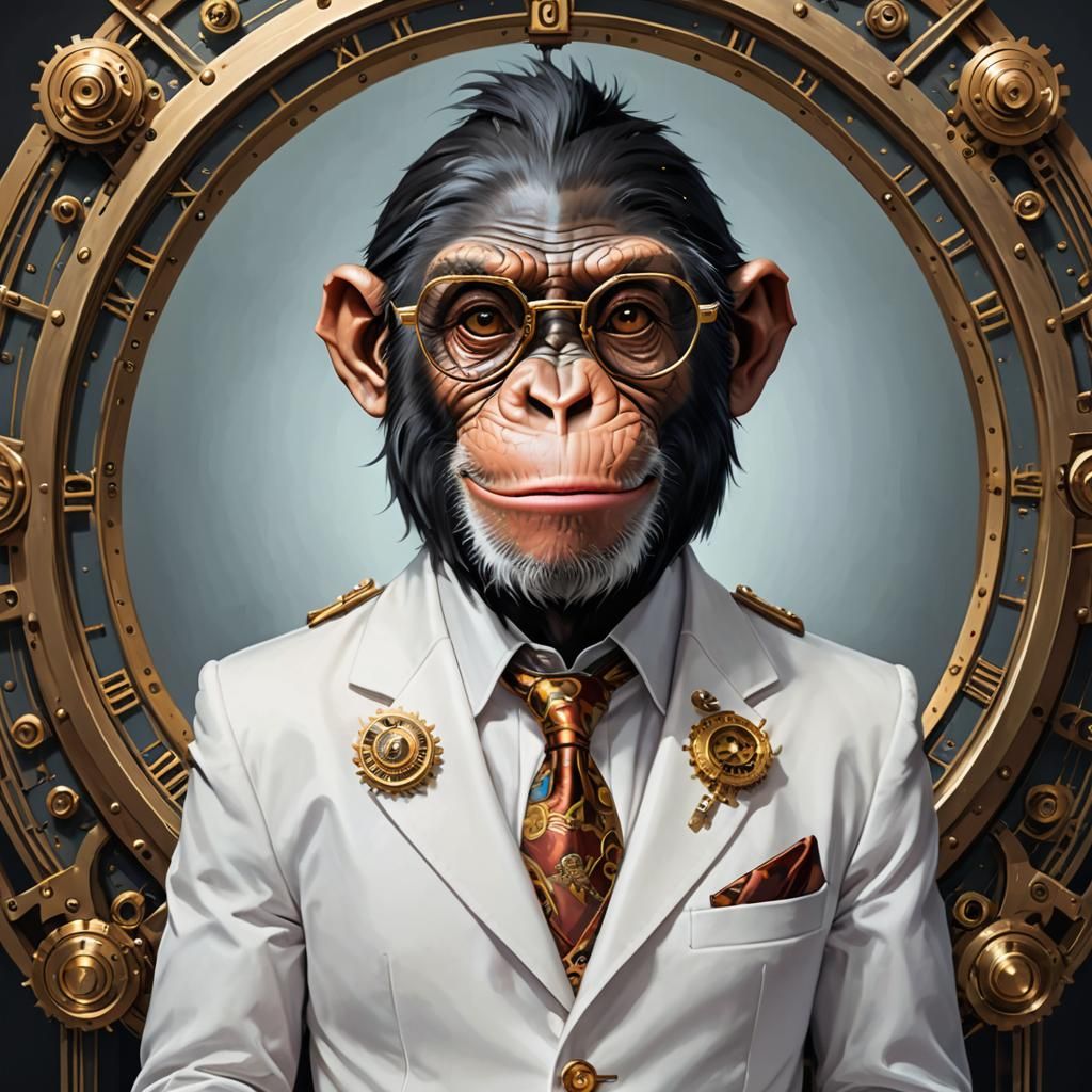 anthropomorphic chimpanzee wearing glasses