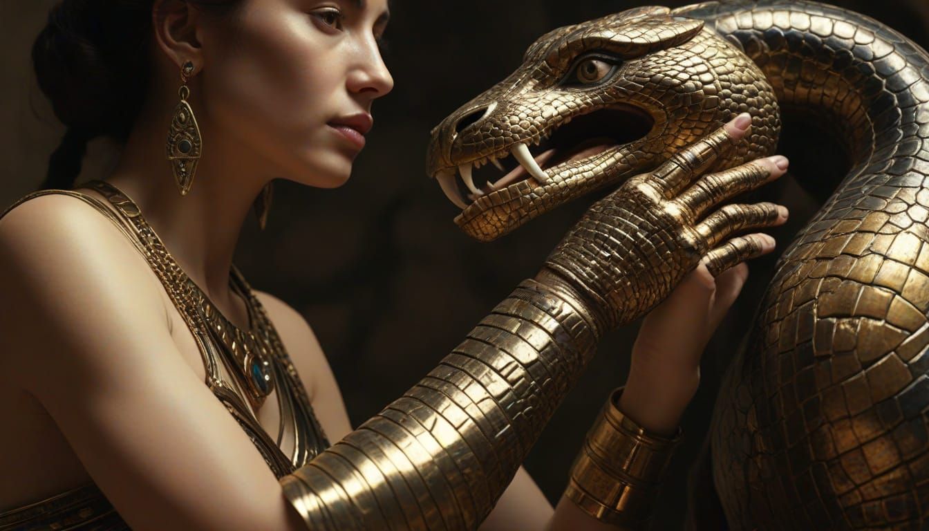 Cleopatra and Cobra in Baroque Art Style