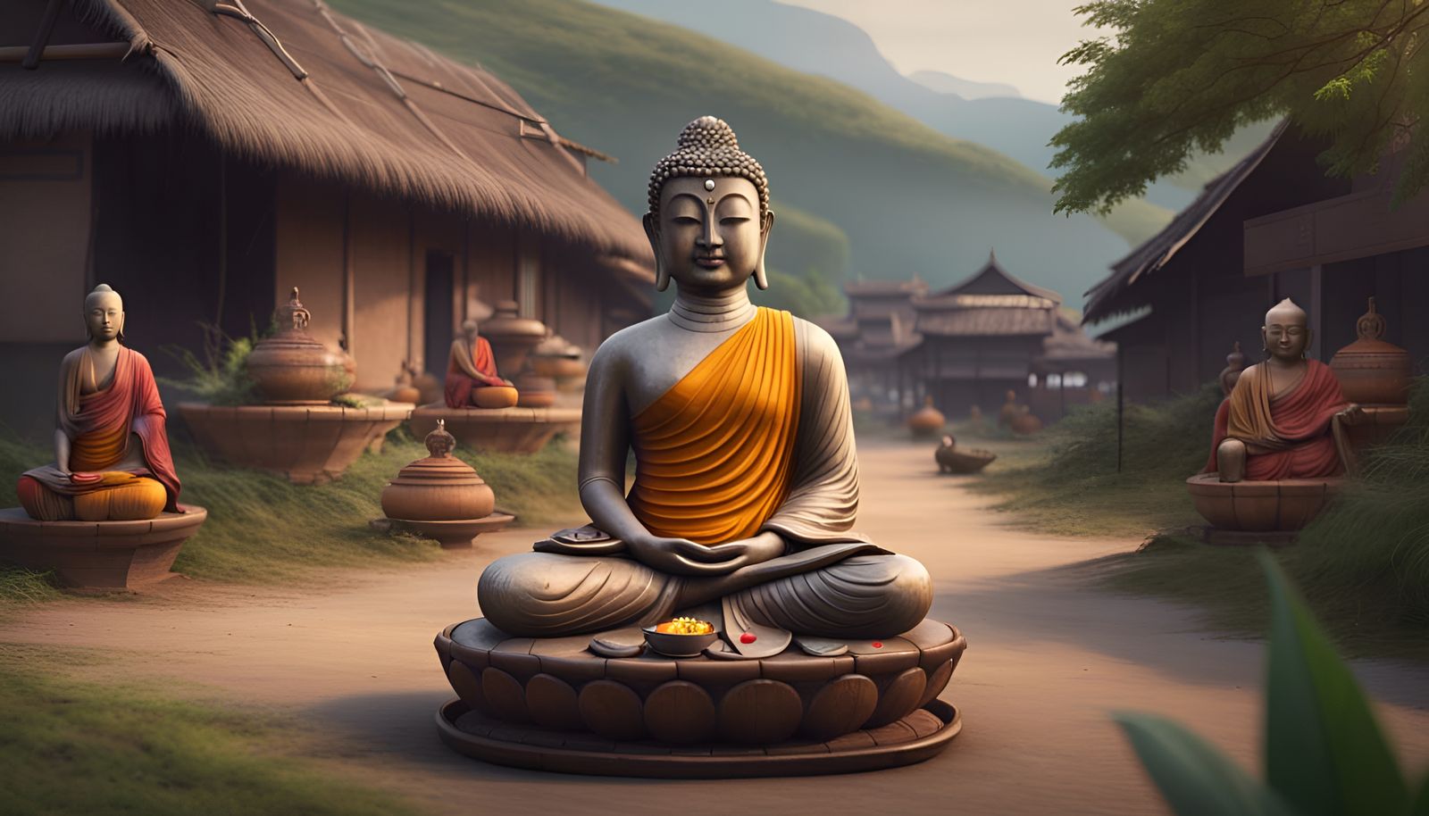 Hyperrealistic 8k Image of Buddha Collecting Alms