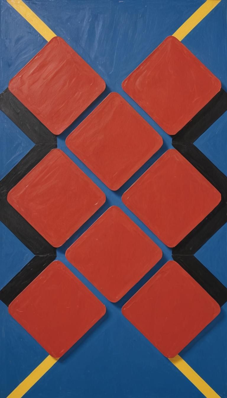 Geometric Abstraction: Diagonal Red Squares on Blue