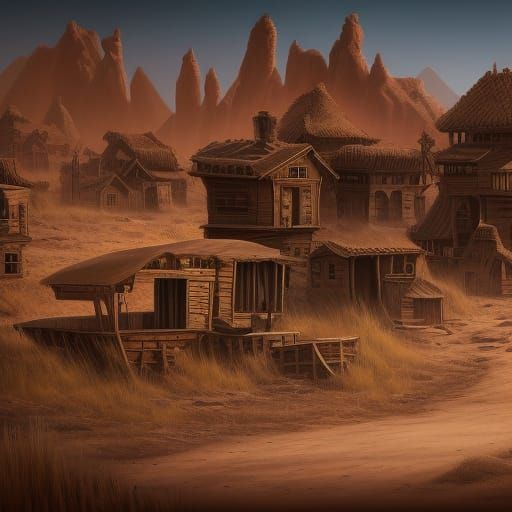 Detailed Desert Ghost Town Matte Painting