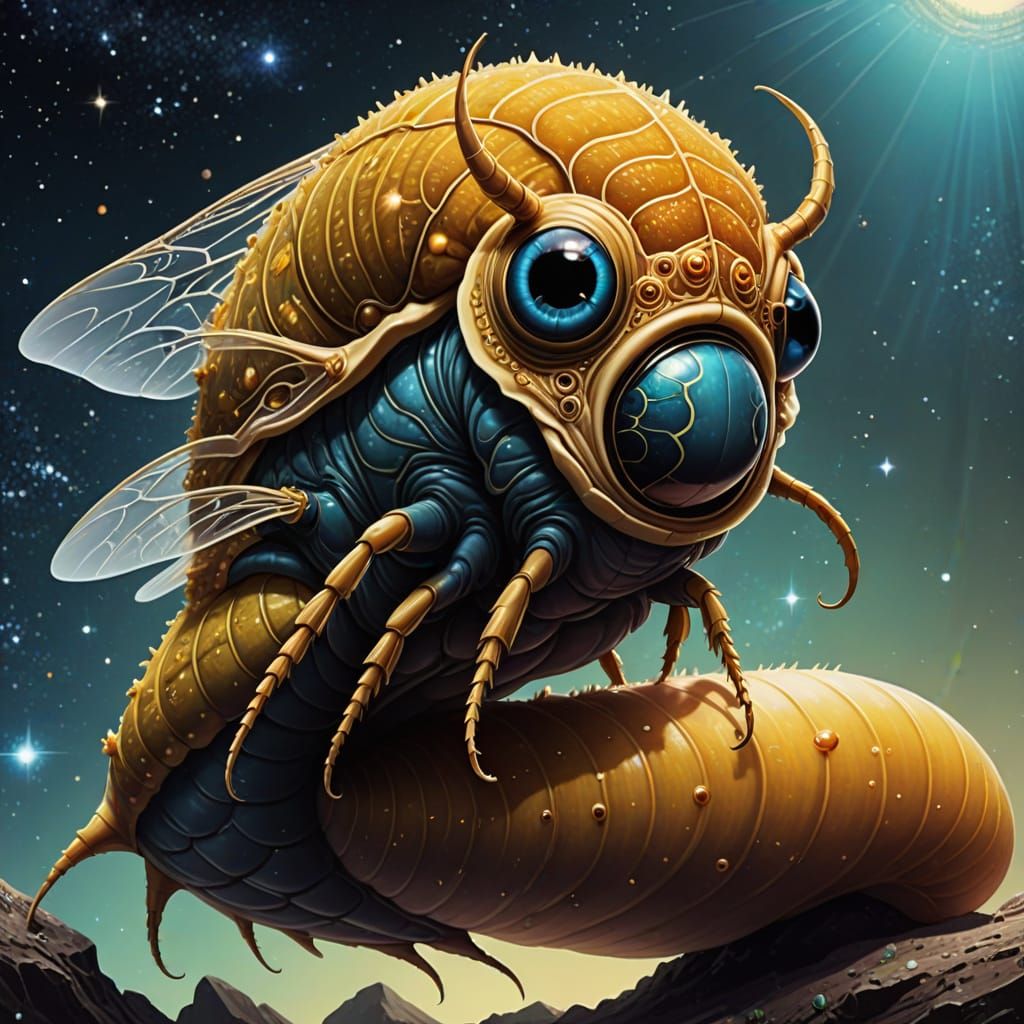 Cosmic Hybrid: Slug-Wasp-Fish Outsider with Giant Eye