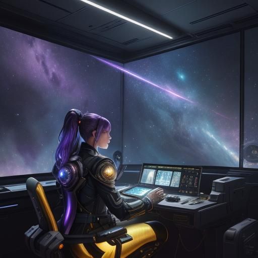 Captain of a space ship on the command deck.