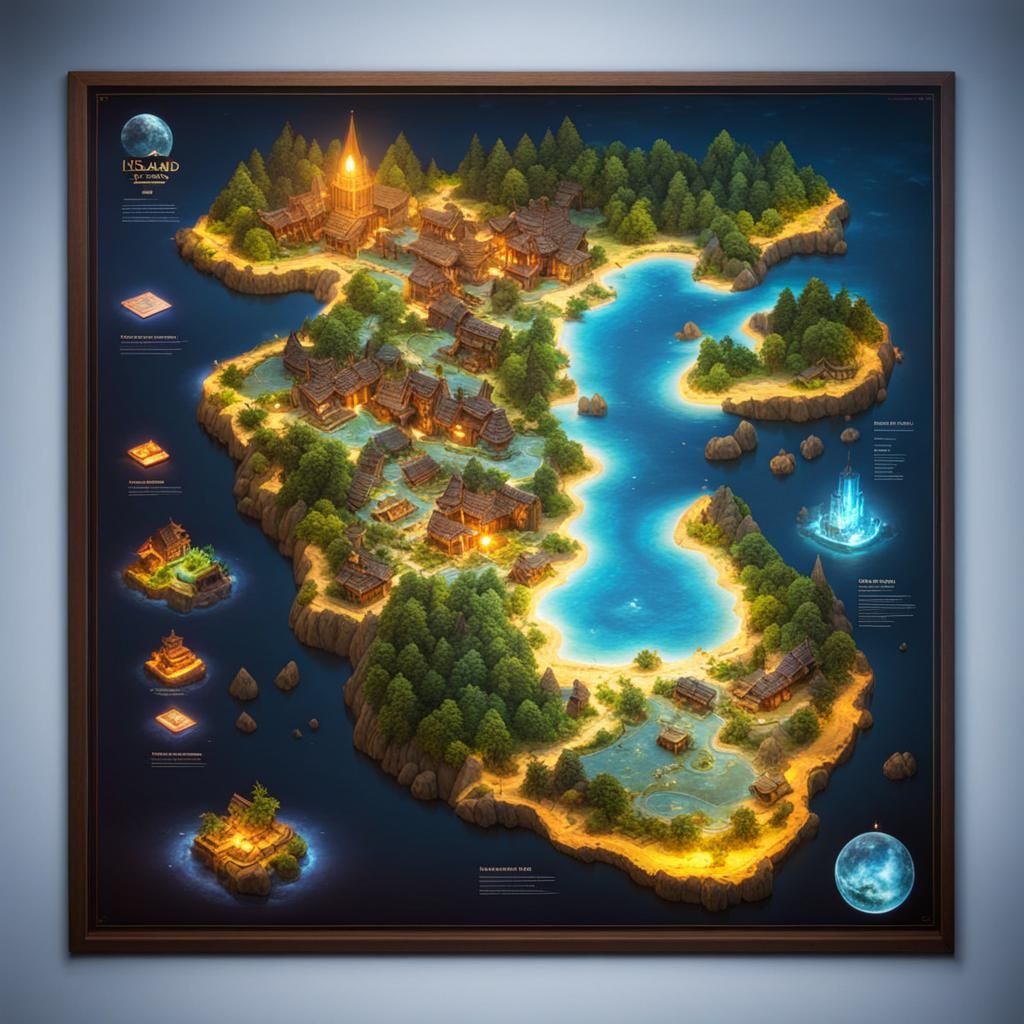 Fantasy Island Map with Magic Night Lights