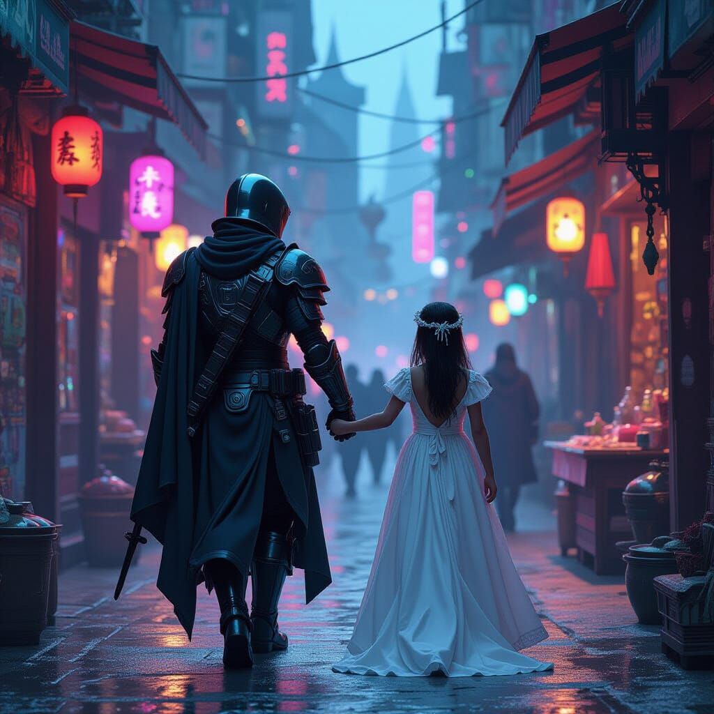 Fremen Soldier and Princess in Neon Cyberpunk Alley