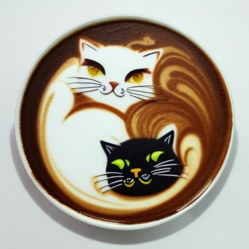 Latte Art Cats in Abstract Style