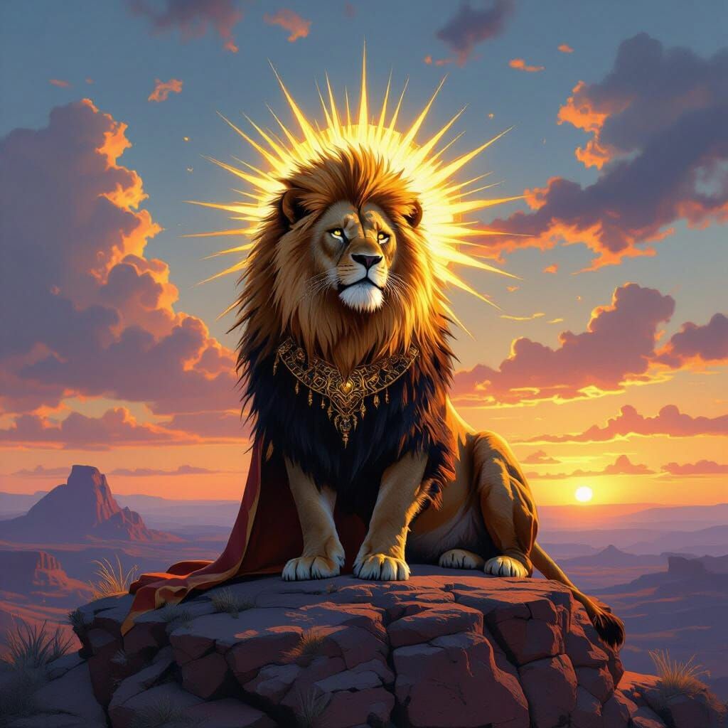 Regal Lion on Mesa at Dawn