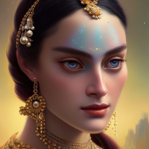 Girl with Pearl Earring in Mucha-Inspired Starry Art