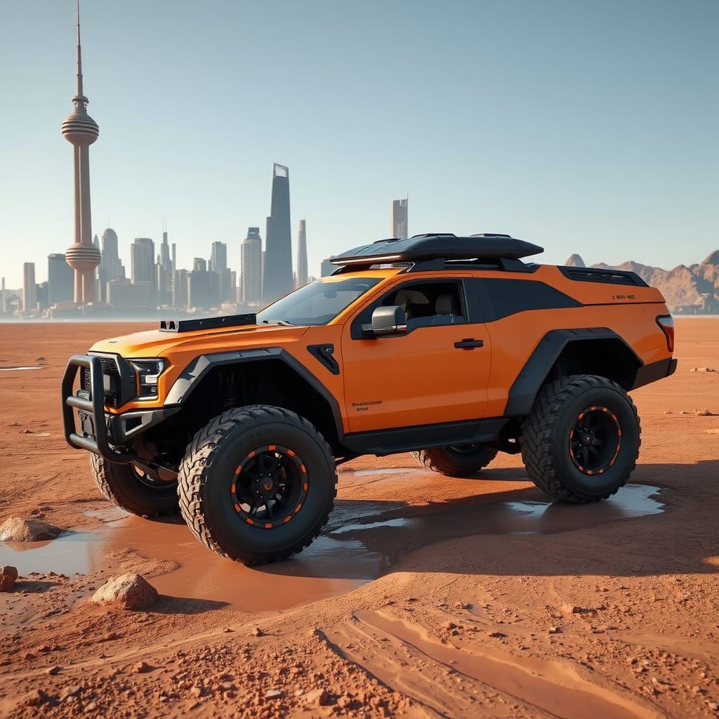 Rugged Sci-Fi Mars Off-Road Vehicle in Orange and Black