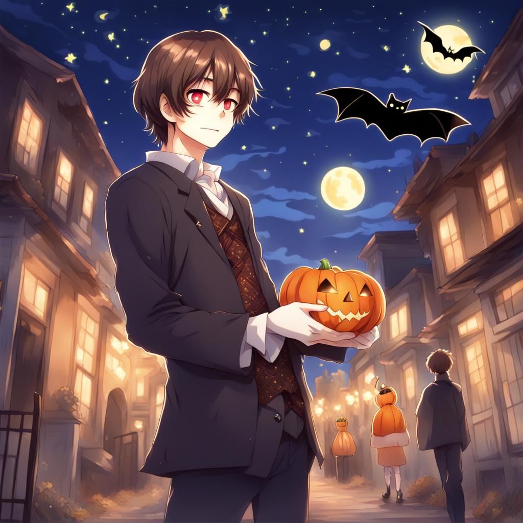 Halloween Candy in Anime Style Under Starry Night