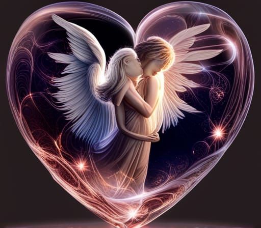 Crystal Heart with Angel: A Digital Rendering