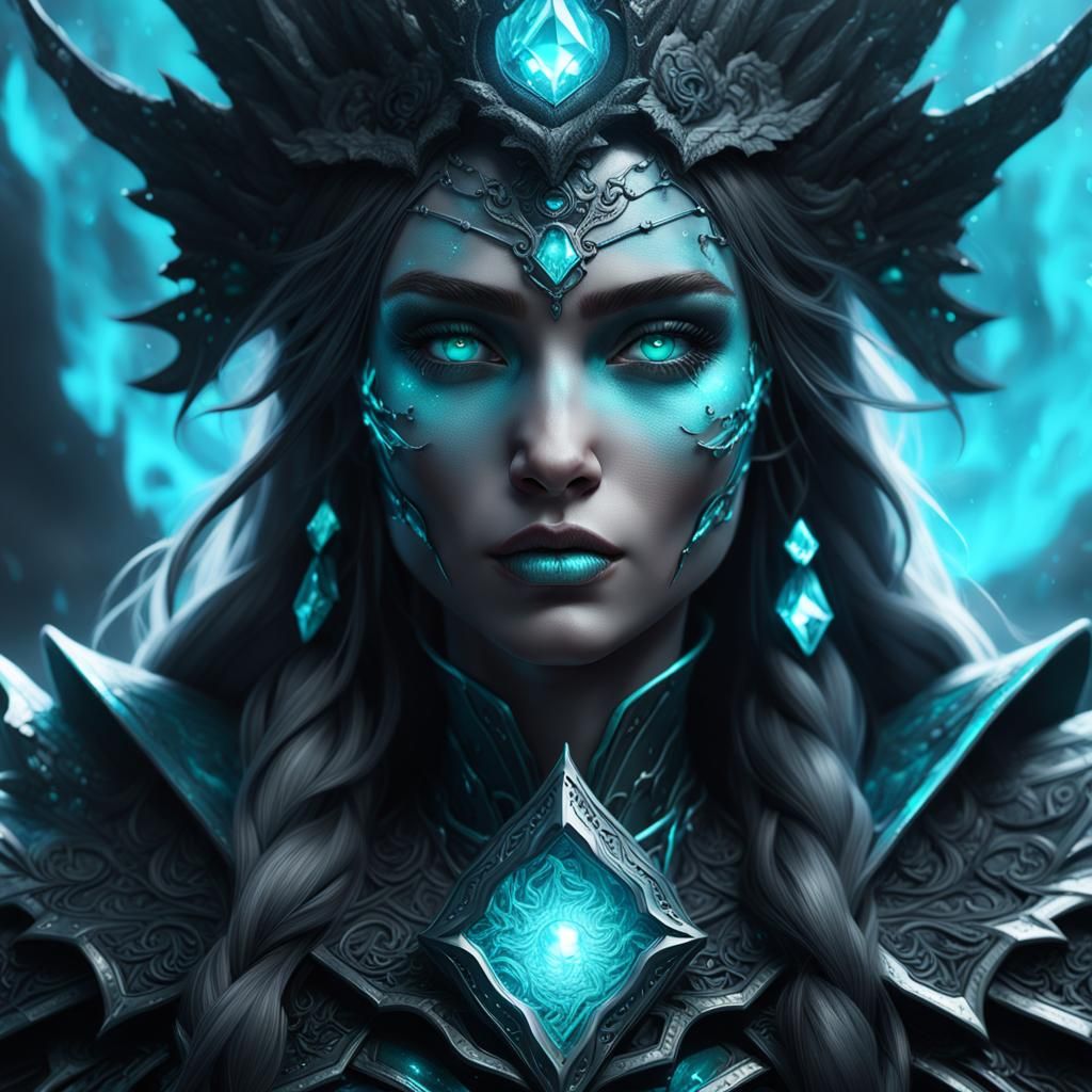 Cyan and Black Fantasy Woman Digital Art
