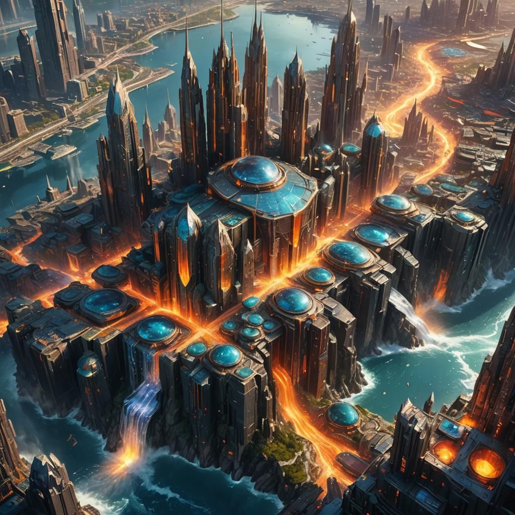 Futuristic Metropolis Built on Glowing Crystal: Epic Concept...