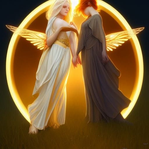 Fairies Watching Over a Baby in Golden Light