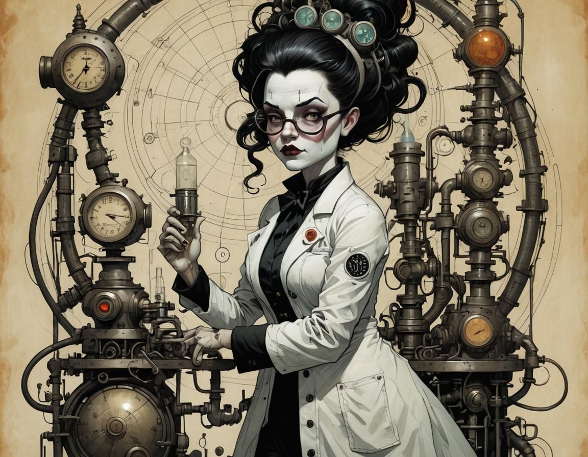 Mad Scientist Girl in Art Brut Style
