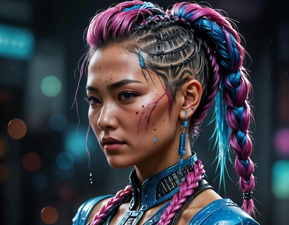 Cyberpunk Asian Beauty with Braided Mohawk