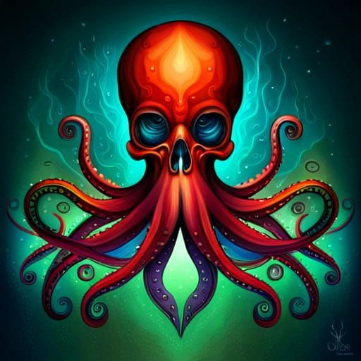 Octopus in Skull: Detailed Matte Painting