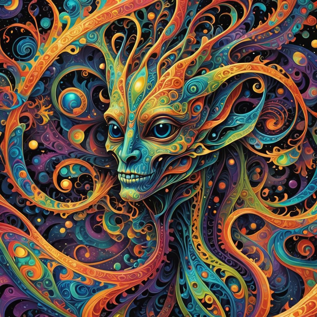 Joyful Alien in Psychedelic Digital Art