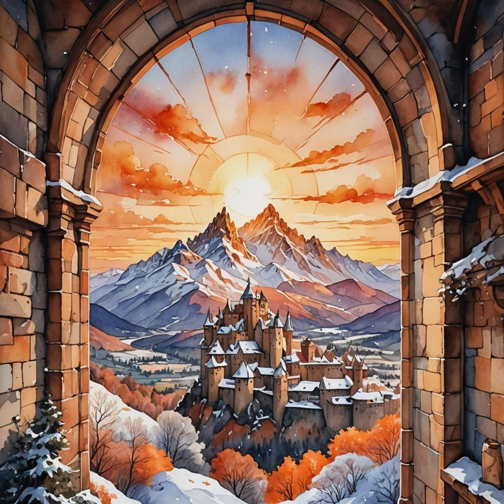 Miraculous Landscape Sunset from Castle Window