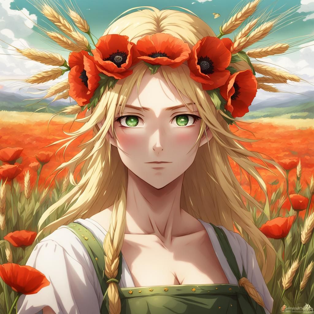 Demeter with Wheat Crown in Anime Style