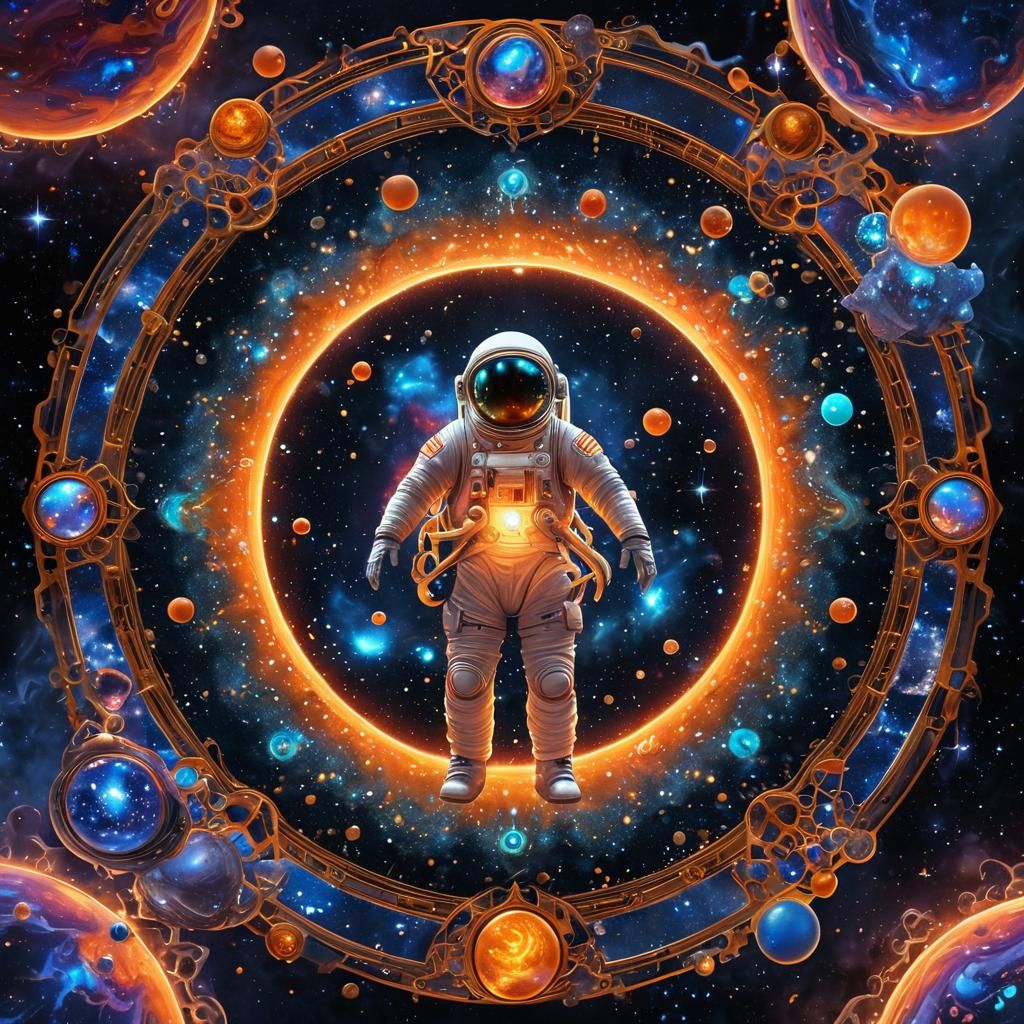 Glowing Astronaut in Nebula Environment with Bioluminescent...