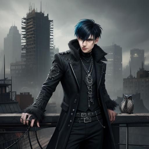 Cursed Goth Man with Owl in NYC Factory