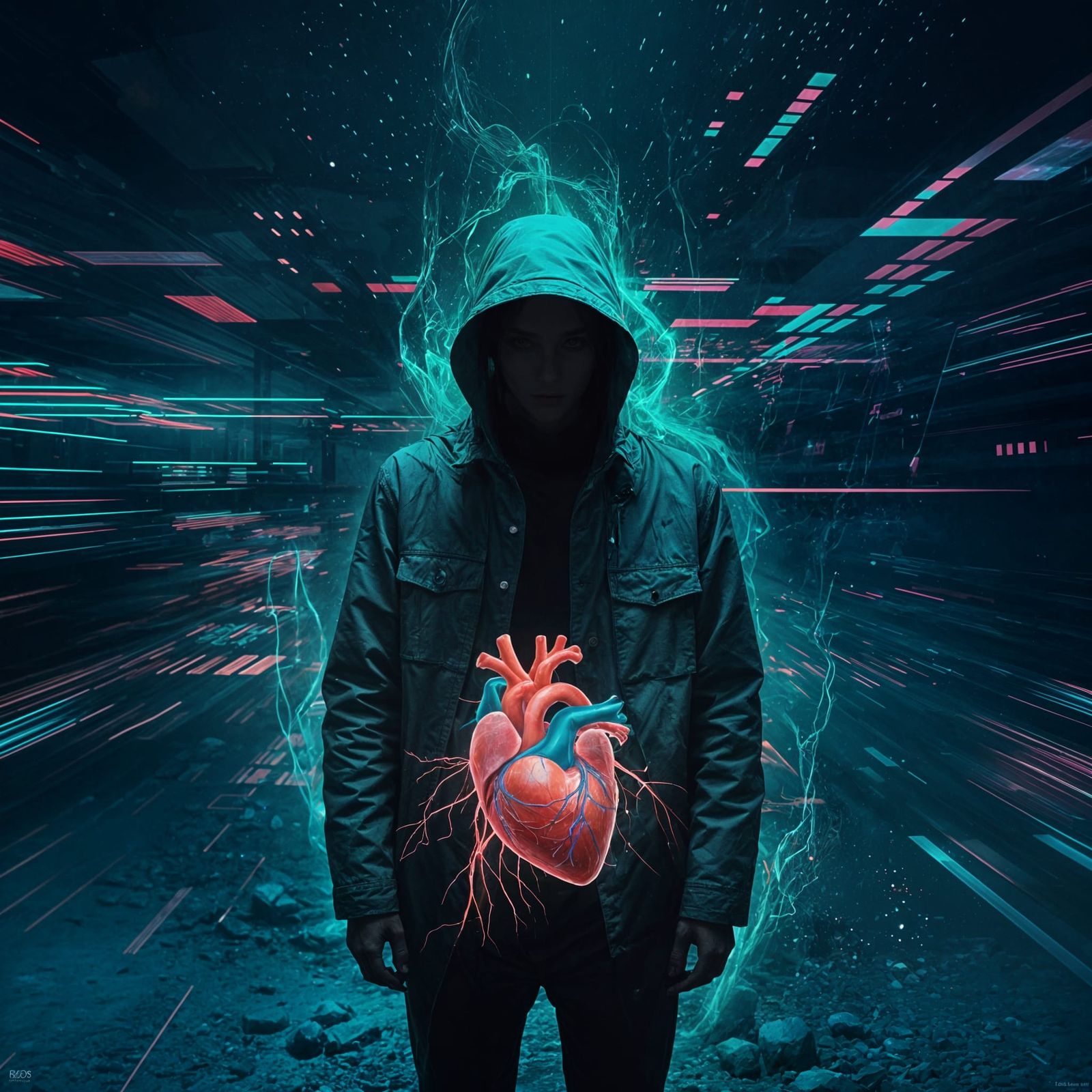 Mysterious Figure in Chaotic Digital Landscape