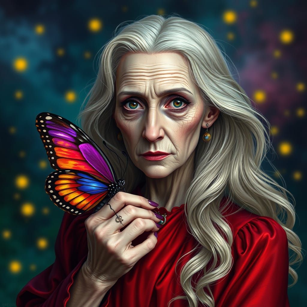 Cracked Porcelain Woman with Butterfly in Punk Art