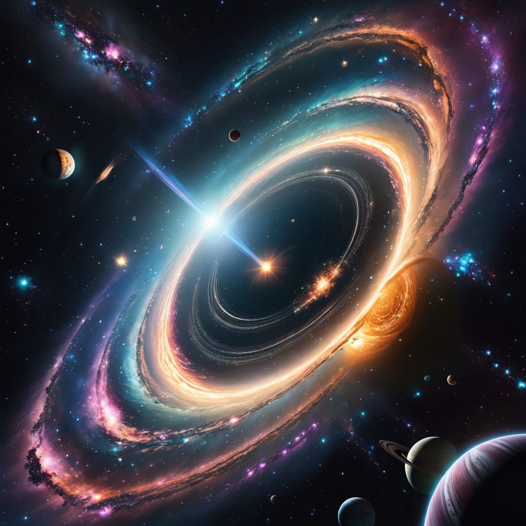 Vibrant Deep Space Scene with Planets and Galaxies