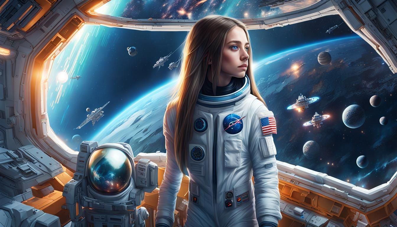 Young Astronaut in Space: Hyperrealistic Concept Art
