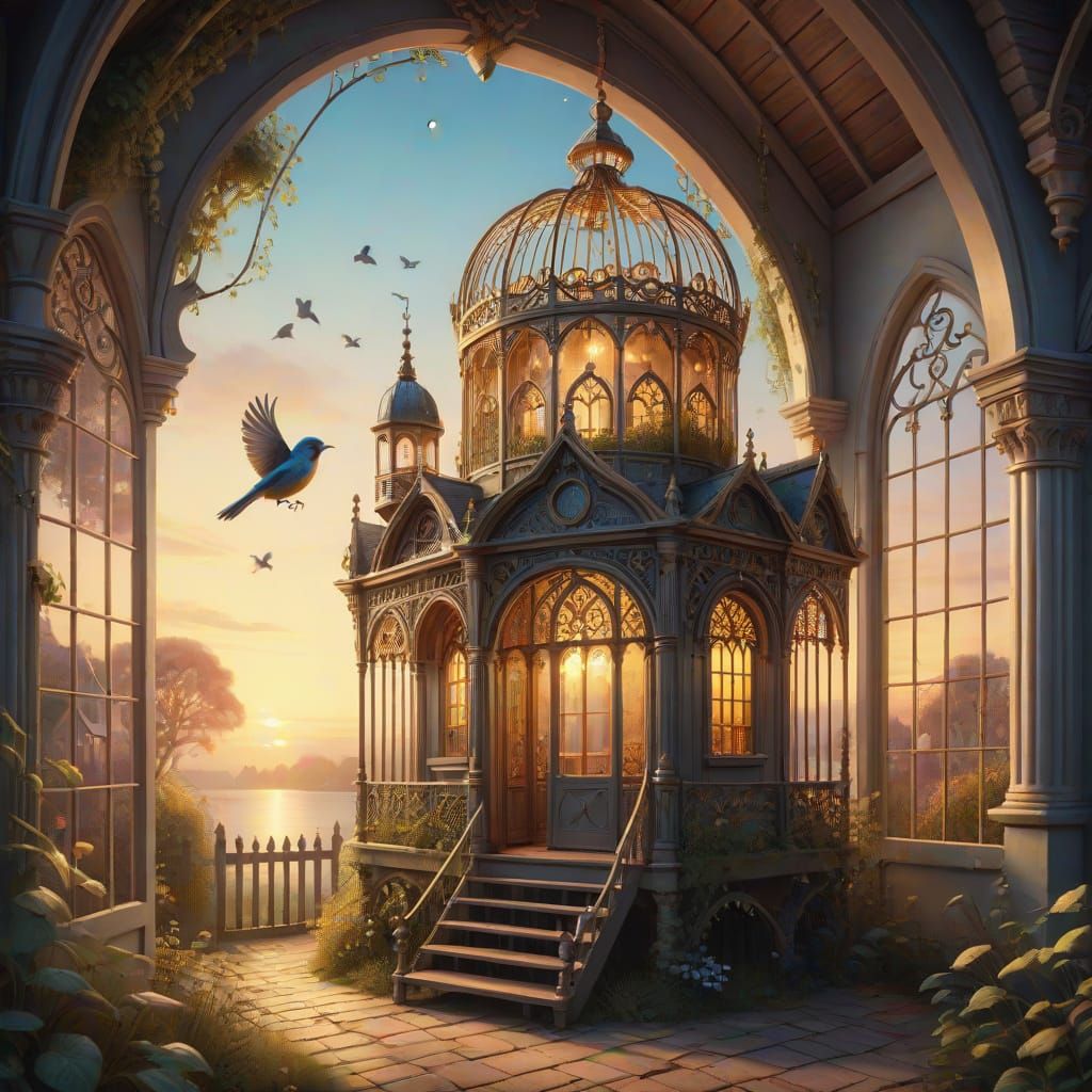 Giant Birdcage Houses Fairytale Cottage in Ethereal Light