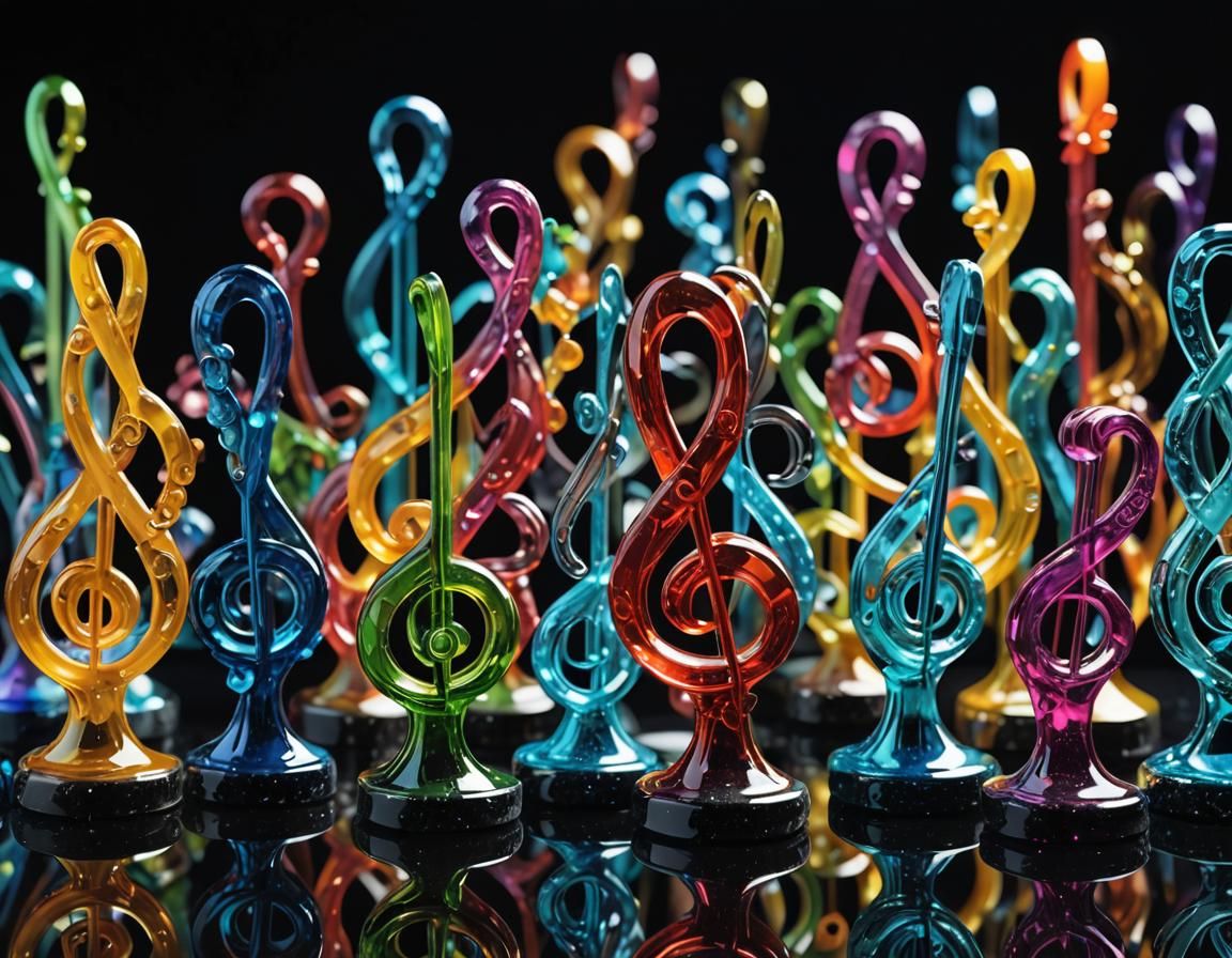 Bioluminescent Glass Musical Notes in Baroque Style